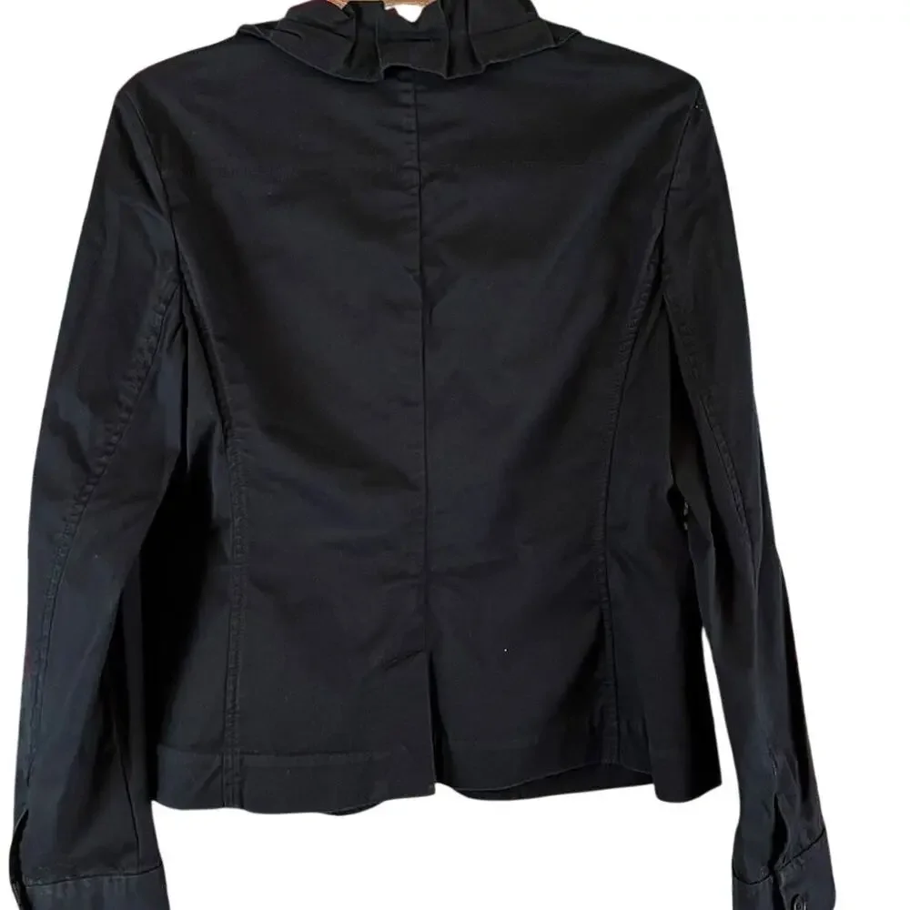 Talbots  Navy Blue Ruffled Blazer Jacket Single  Button Size 8